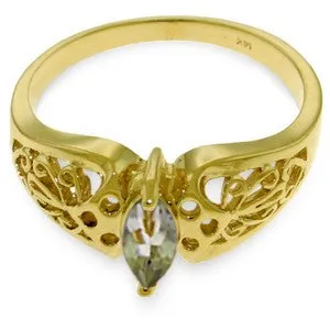 0.2 Carat 14K Solid Yellow Gold Filigree Ring Green Amethyst