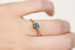 0.91 Vivid Teal Blue Montana Sapphire Solitaire Ring - Organic Carved 18k Rose Gold 4 Prong