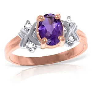 0.97 Carat 14K Solid Rose Gold Xo Amethyst Diamond Ring