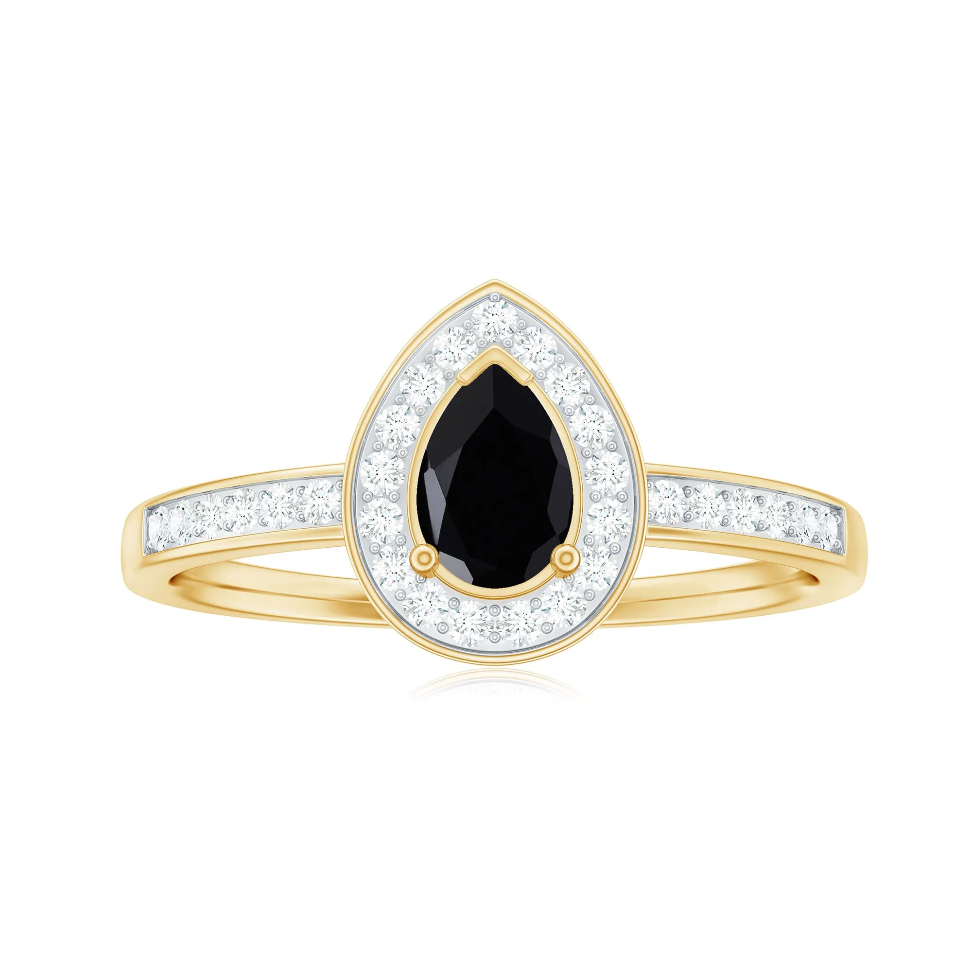 1 CT Classic Black Onyx Engagement Ring with Diamond Halo