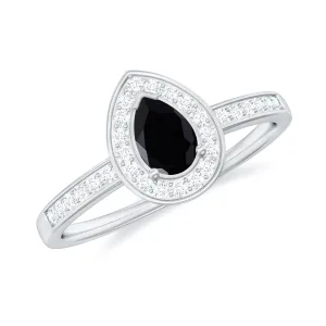 1 CT Classic Black Onyx Engagement Ring with Diamond Halo