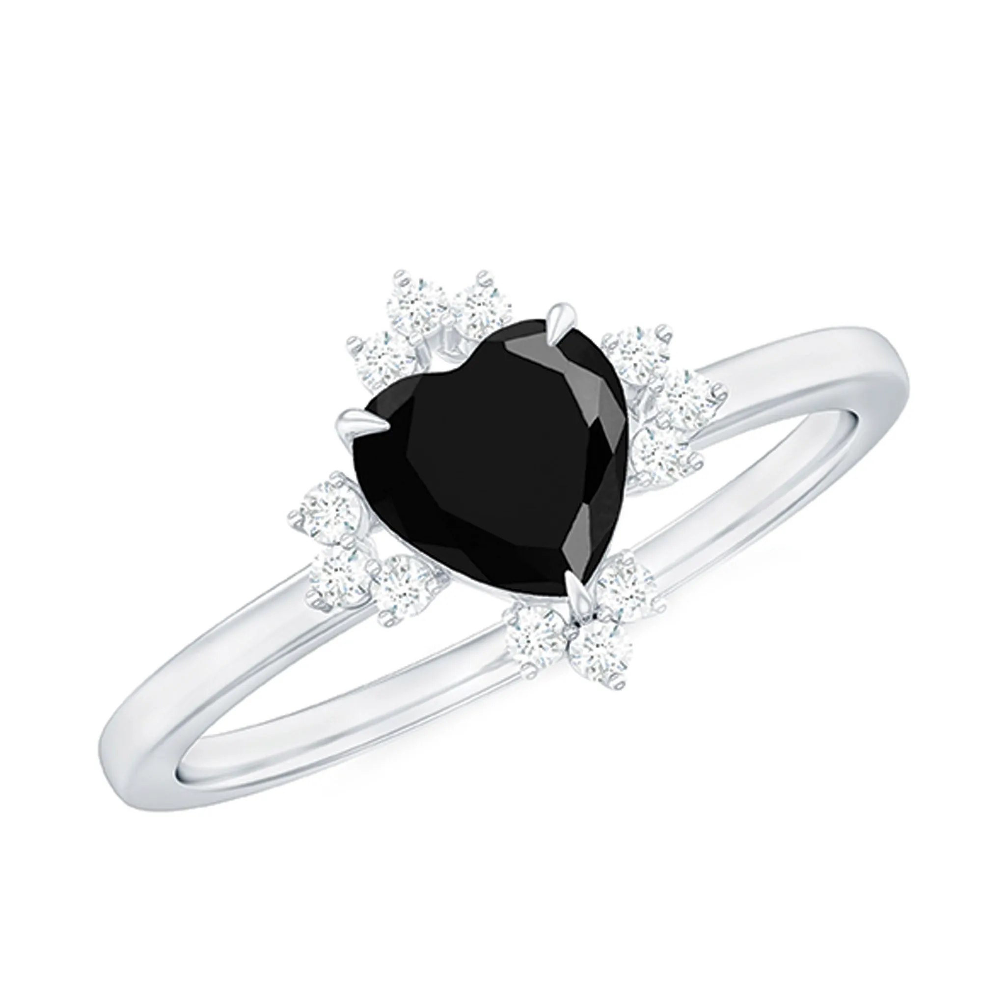 1 CT Heart Shape Black Onyx Solitaire Promise Ring with Diamond Accent