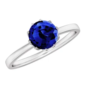 1 CT Lotus Basket Set Created Blue Sapphire Solitaire Ring