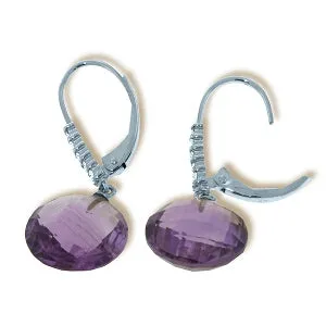 10.75 Carat 14K Solid White Gold Leverback Earrings Diamond Amethyst