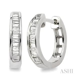 1/10 Ctw Baguette Cut Diamond Huggie Earrings in 10K White Gold