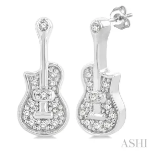 1/10 ctw Petite Guitar Round Cut Diamond Fashion Stud Earring in 10K White Gold