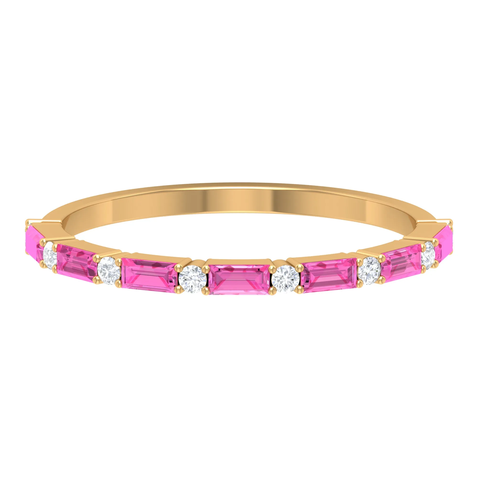 1/2 CT Baguette Pink Sapphire and Diamond Half Eternity Stackable Ring