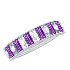 1.25 CT Baguette Cut Amethyst and Round Diamond Wide Band Ring