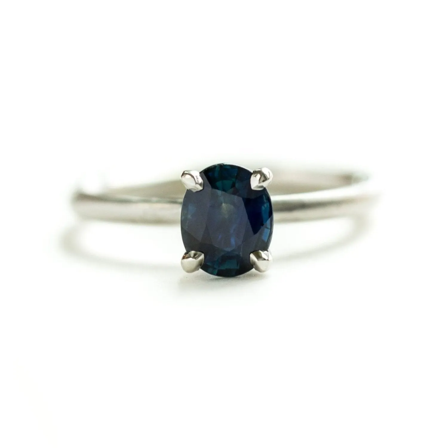 1.36ct Blue Oval Sri Lankan Sapphire Satin White Gold 4-prong Ring