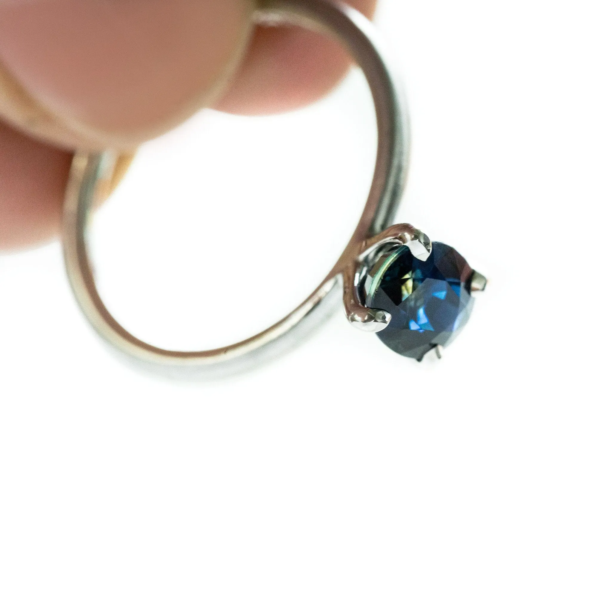 1.36ct Blue Oval Sri Lankan Sapphire Satin White Gold 4-prong Ring