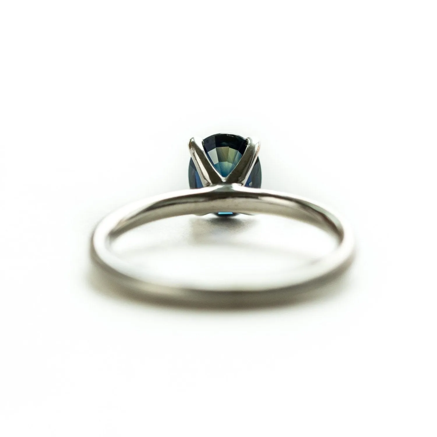 1.36ct Blue Oval Sri Lankan Sapphire Satin White Gold 4-prong Ring