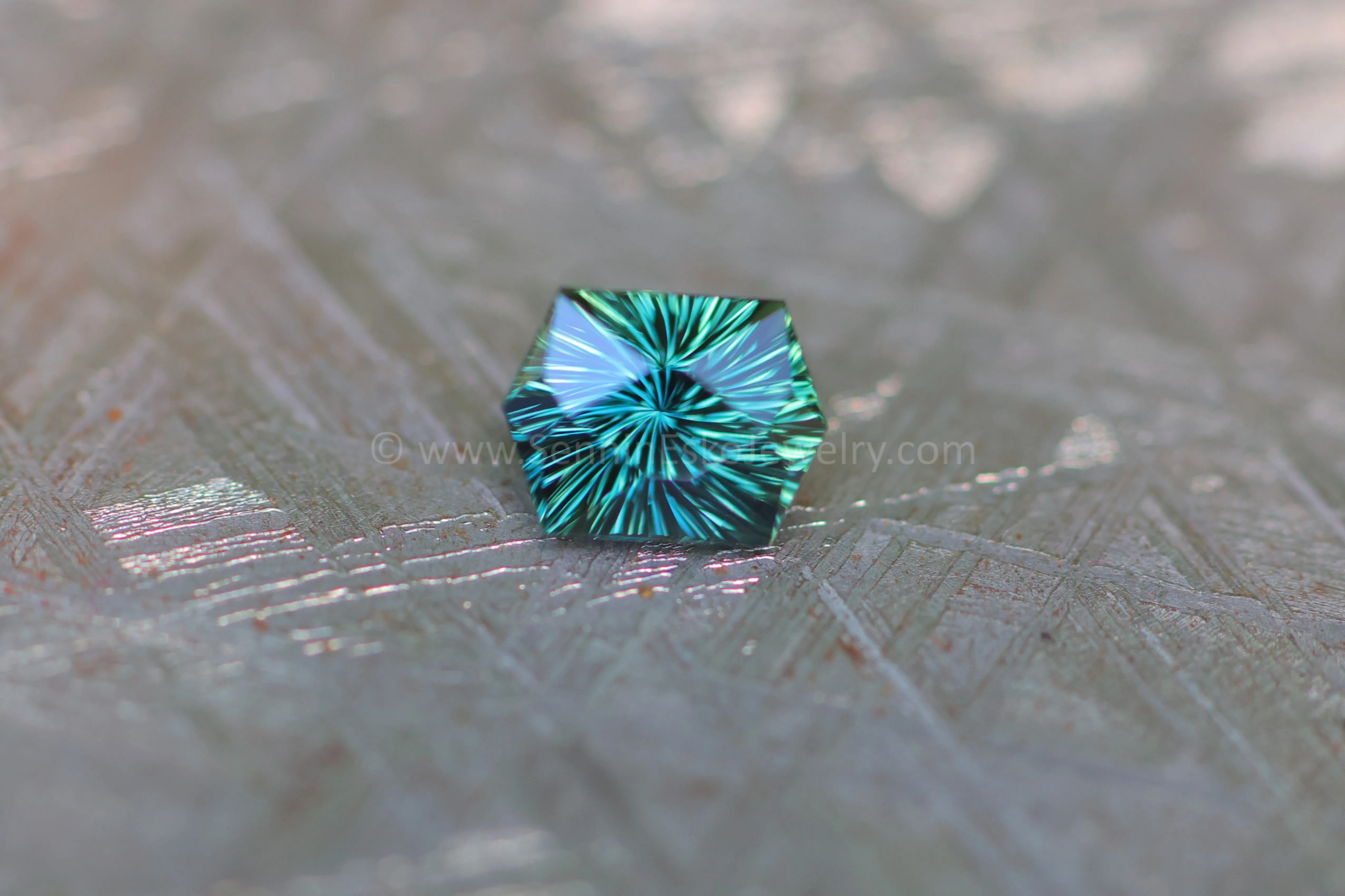 1.37 Carat Blue & Green Sapphire Hexagon - 7.3x5.5mm, Fantasy Cut