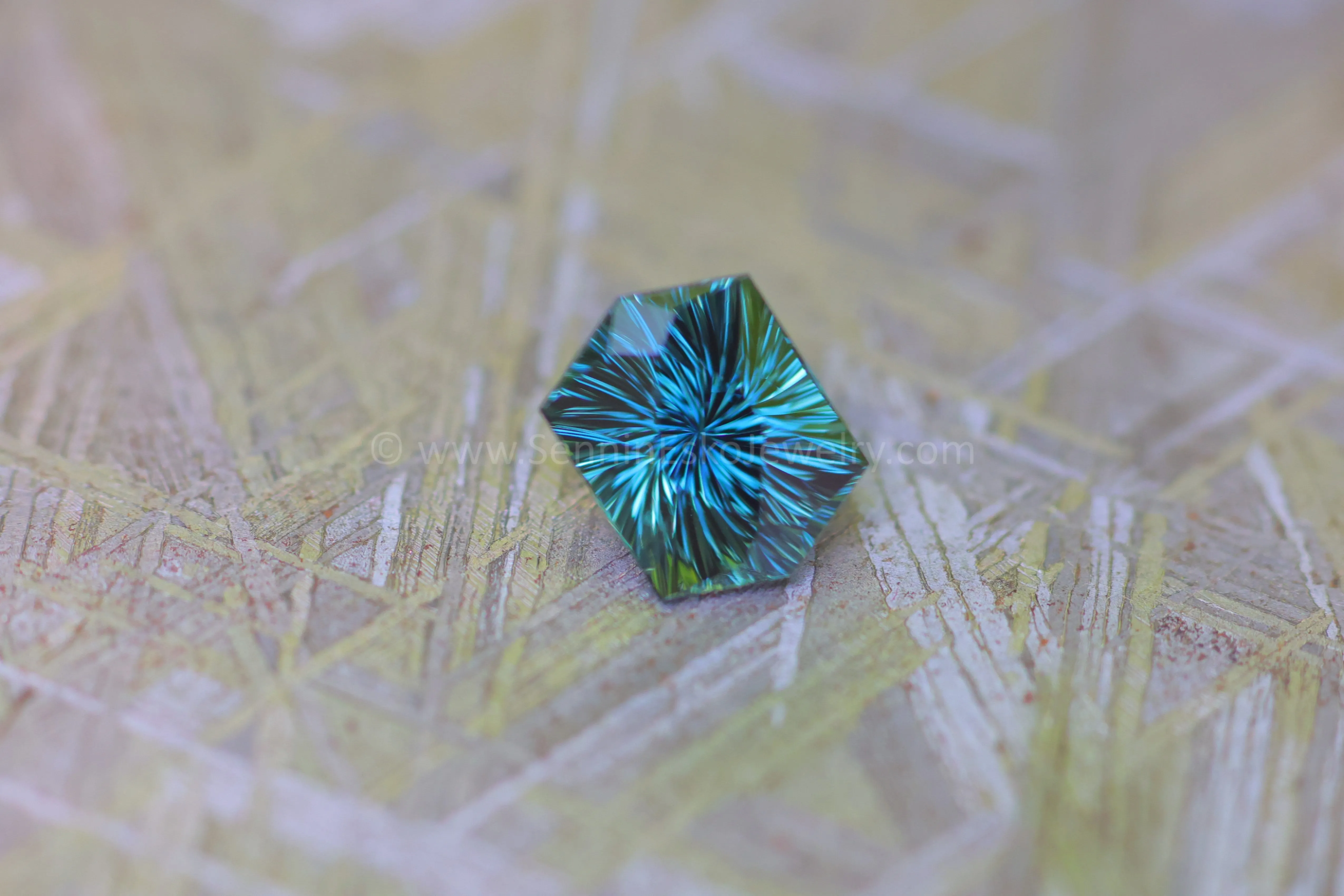 1.37 Carat Blue & Green Sapphire Hexagon - 7.3x5.5mm, Fantasy Cut