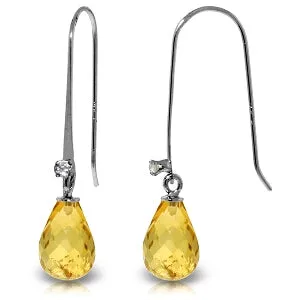 1.38 Carat 14K Solid White Gold Fish Hook Earrings Diamond Citrine