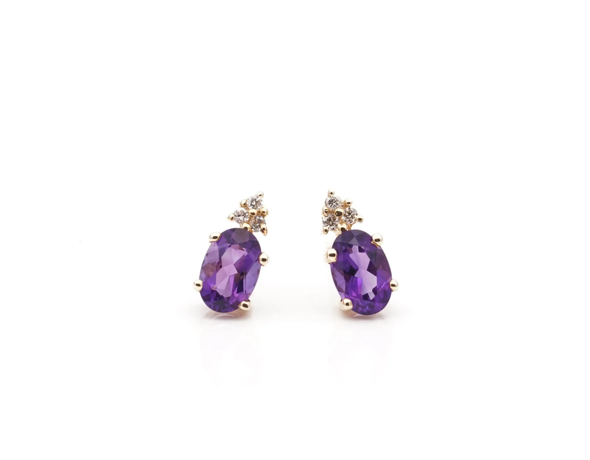 14CT Yellow Gold Amethyst and Diamond Earrings