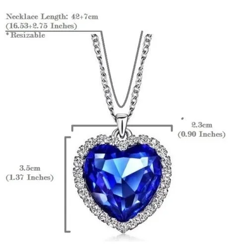 14K Gold Plating Over Titanic Heart Shape Blue Sapphire and Halo Pendant Necklace