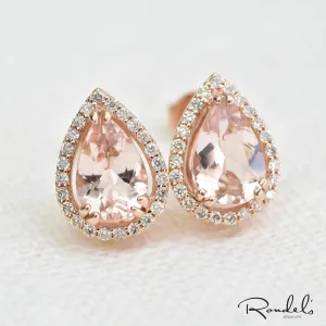 14k Rose Gold Morganite Stud Diamond Earring