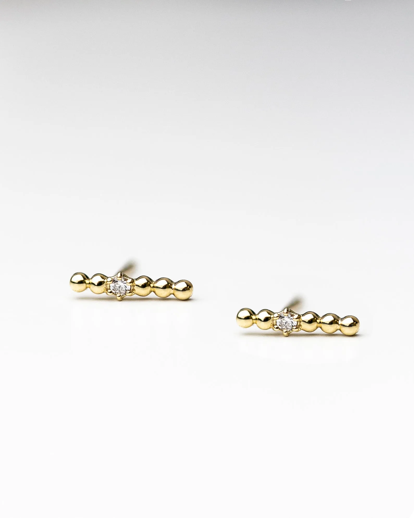 14k Round Bead Studs with diamond accent