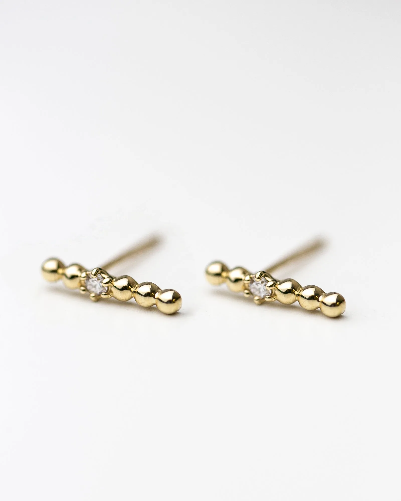 14k Round Bead Studs with diamond accent