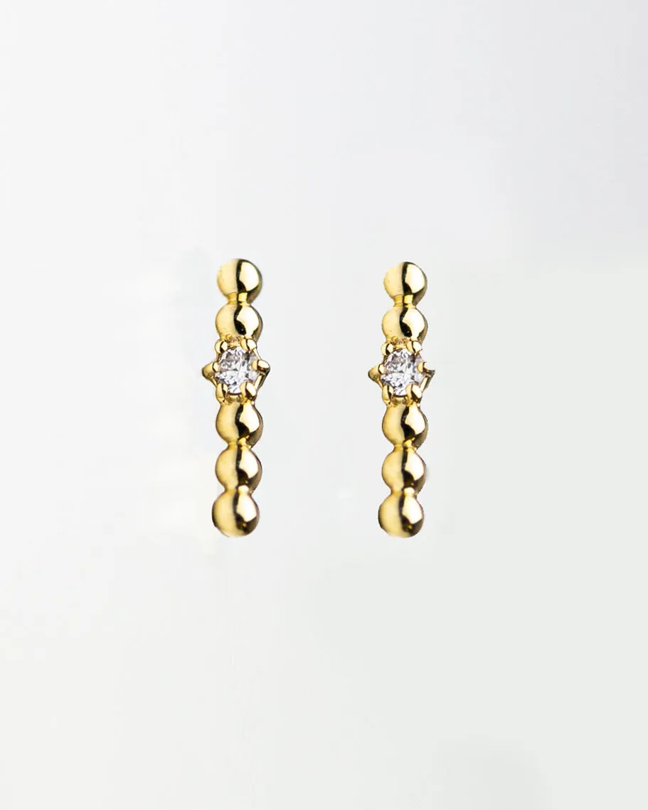 14k Round Bead Studs with diamond accent