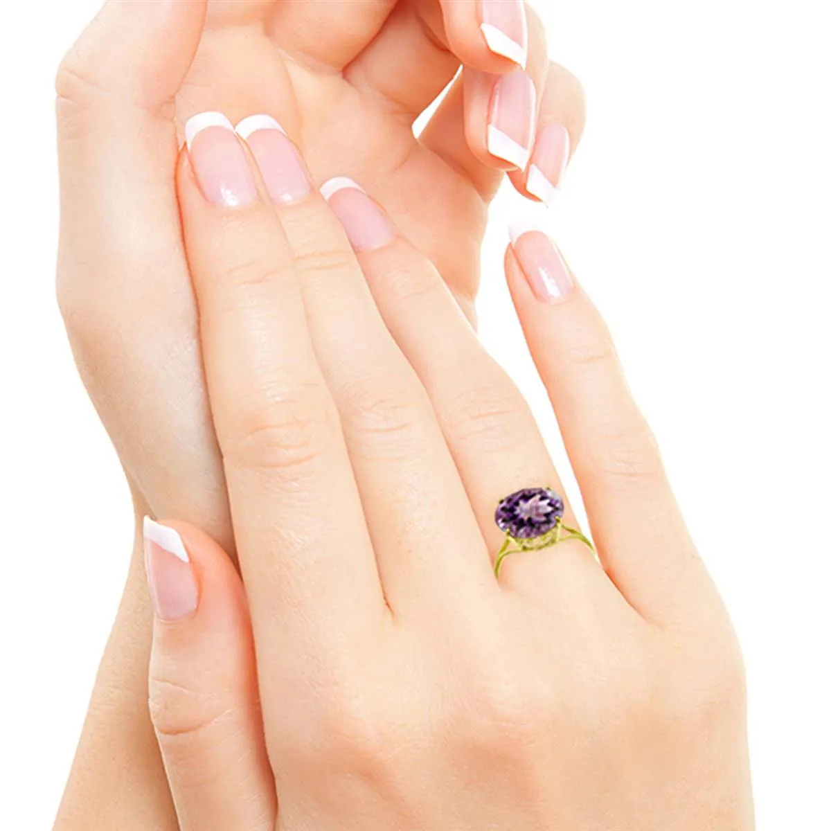 14K Solid Yellow Gold 12.0 mm Round Amethyst Ring