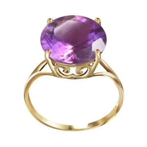 14K Solid Yellow Gold 12.0 mm Round Amethyst Ring