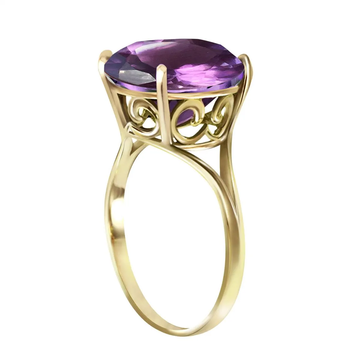 14K Solid Yellow Gold 12.0 mm Round Amethyst Ring