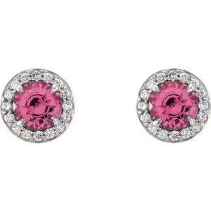 14K White 5 mm Natural Pink Tourmaline & 1/8 CTW Natural Diamond Earrings