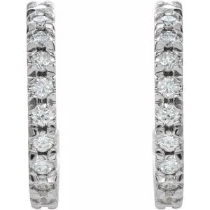 14K White Gold 5/8 CTW Natural Diamond French-Set Huggie Earrings