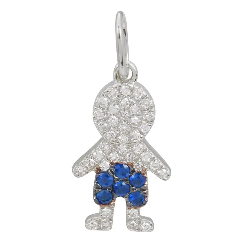 14k White Gold Diamond and Sapphire Boy Charm