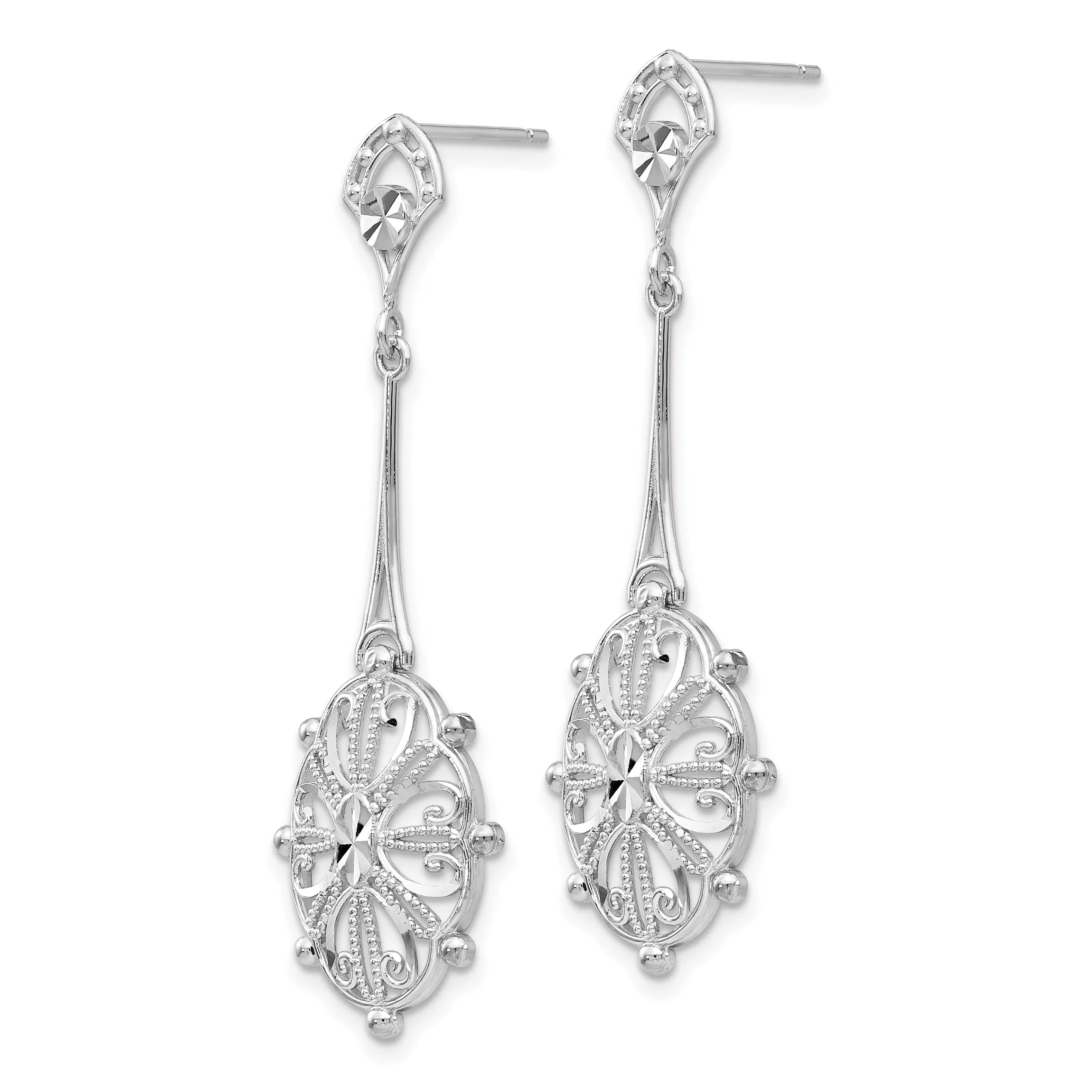 14k White Gold Diamond Cut Filigre Earrings