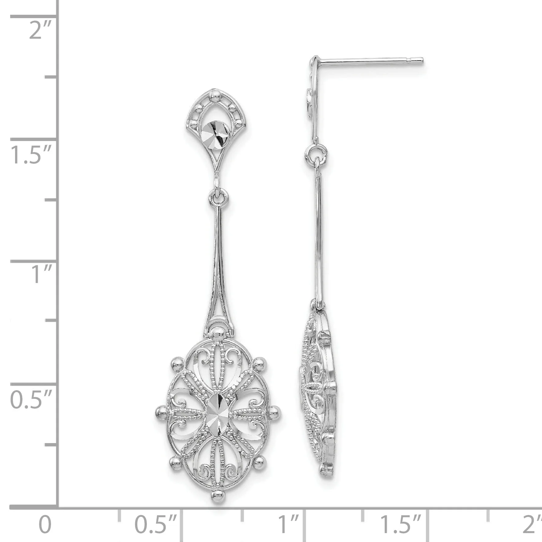 14k White Gold Diamond Cut Filigre Earrings