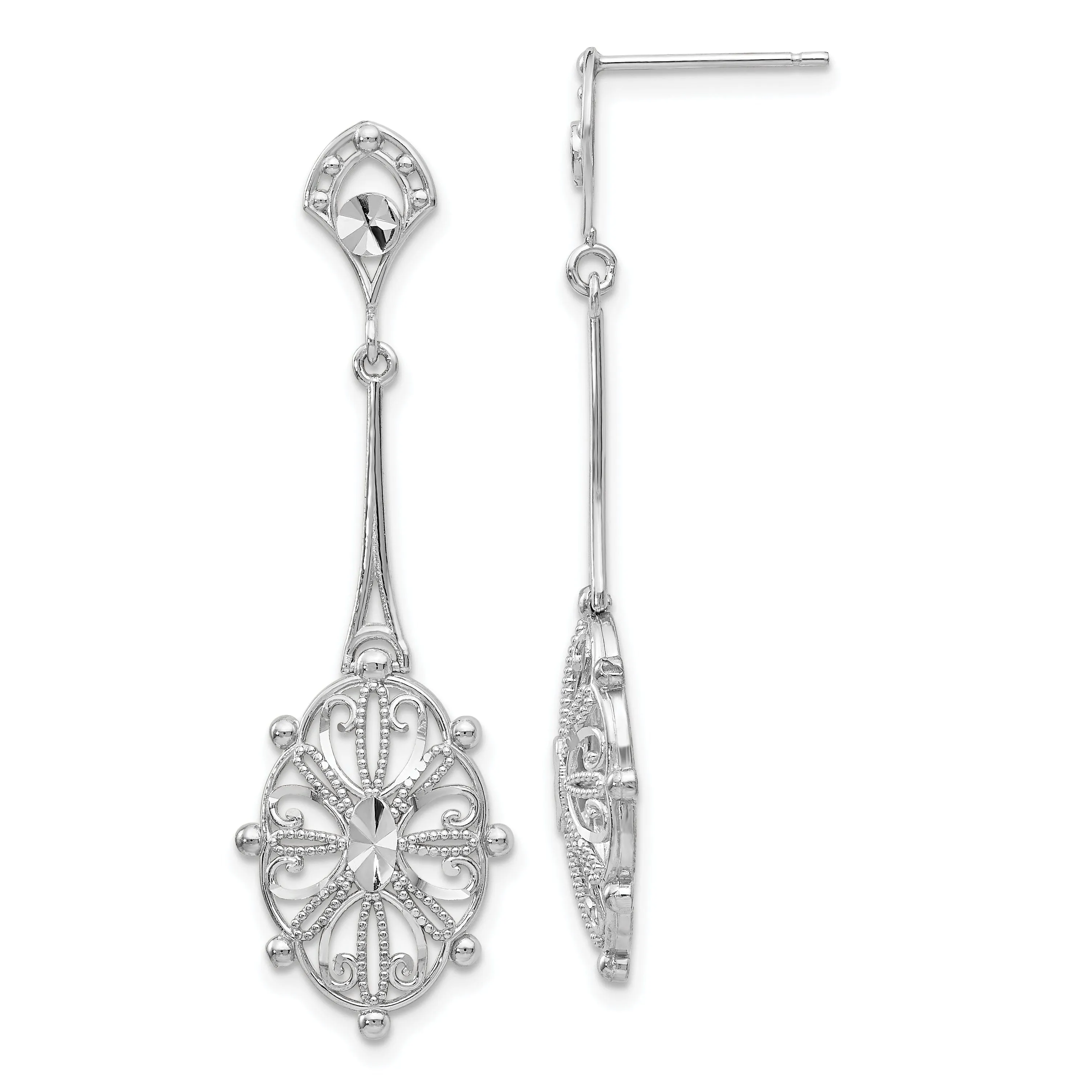 14k White Gold Diamond Cut Filigre Earrings