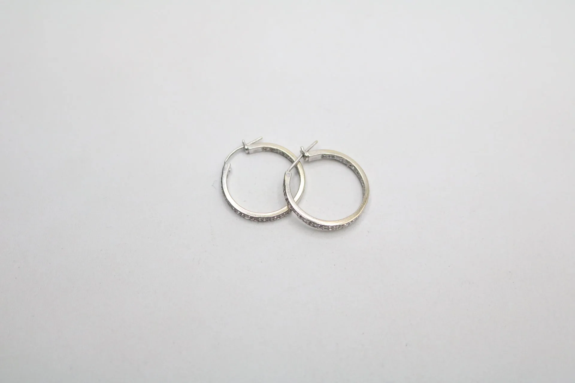 14K White Gold Hoop Diamond Earrings (4.5 Grams)