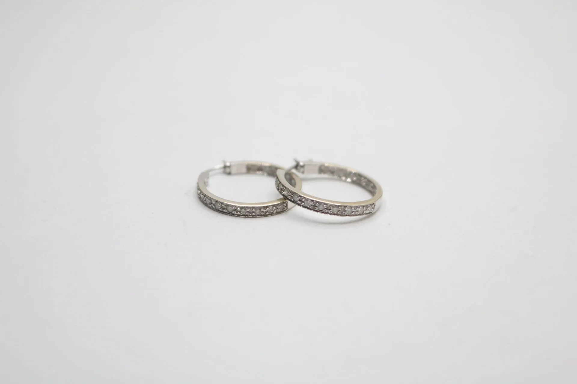 14K White Gold Hoop Diamond Earrings (4.5 Grams)