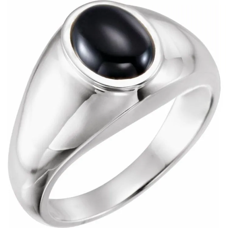 14K White Natural Black Onyx Bezel-Set Ring