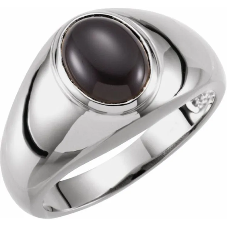 14K White Natural Black Onyx Bezel-Set Ring