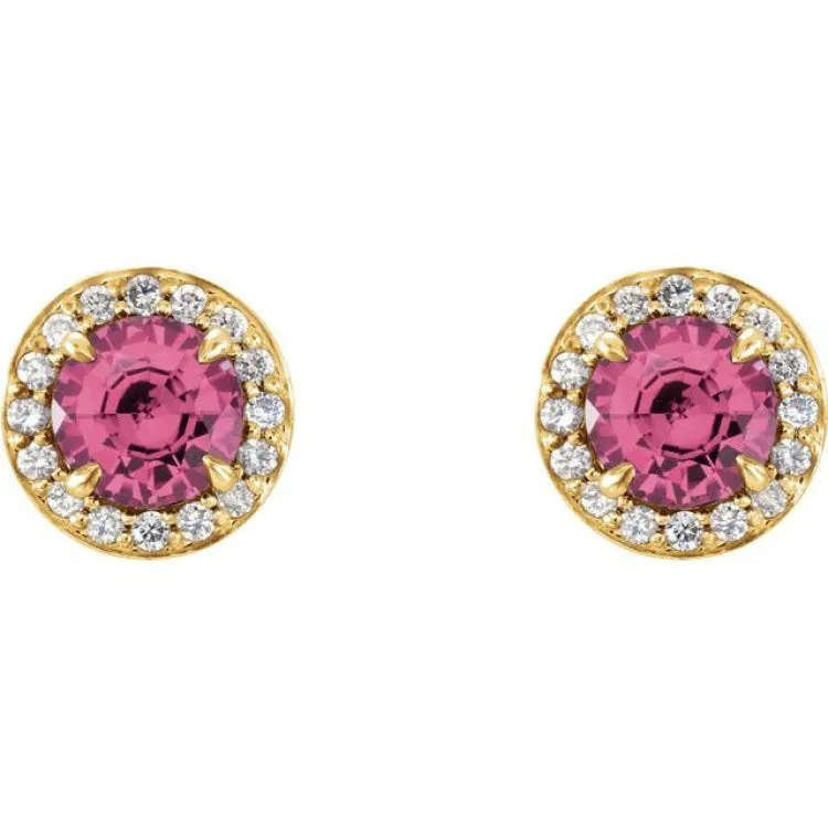 14K Yellow 5 mm Natural Pink Tourmaline & 1/8 CTW Natural Diamond Earrings