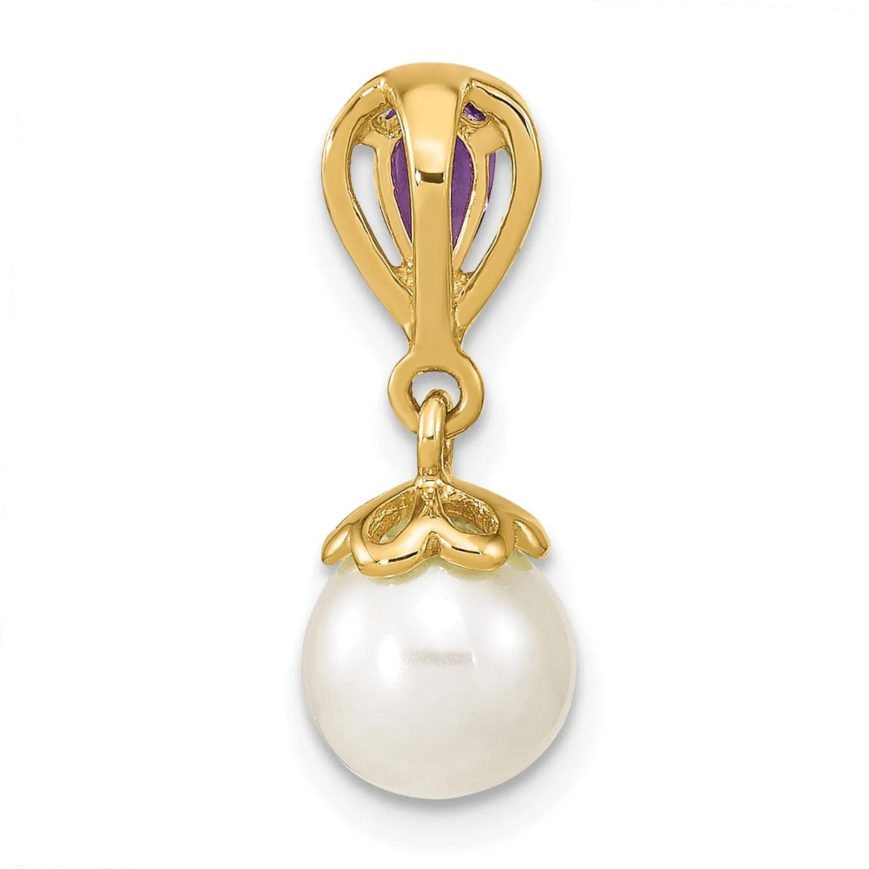 14K Yellow Gold Amethyst Pearl Designer Pendant