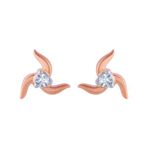 14KT (585) Rose Gold And Diamond Stud Earrings For Women