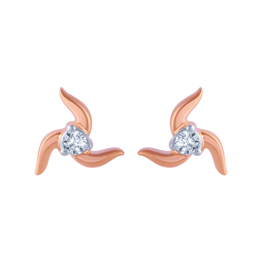 14KT (585) Rose Gold And Diamond Stud Earrings For Women