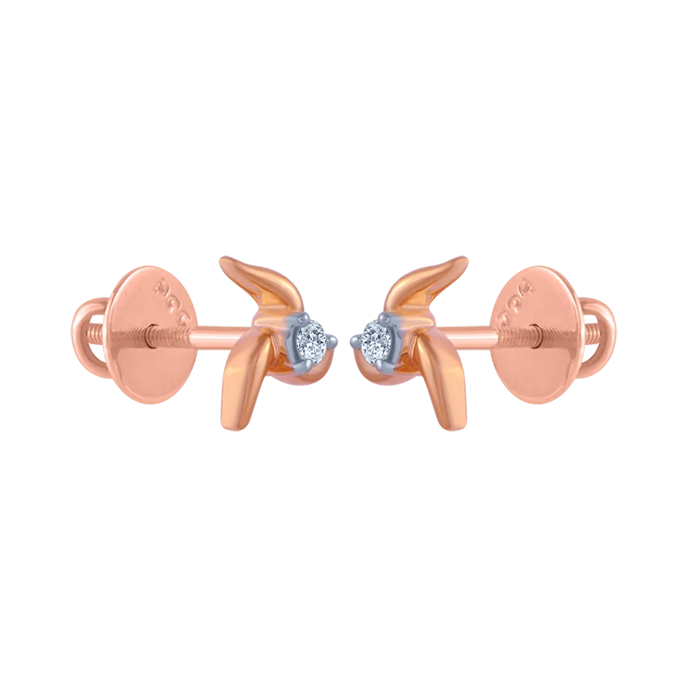 14KT (585) Rose Gold And Diamond Stud Earrings For Women