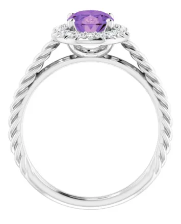 14KT WHITE GOLD AMETHYST AND DIAMOND RING