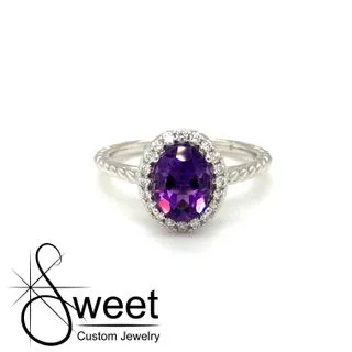 14KT WHITE GOLD AMETHYST AND DIAMOND RING