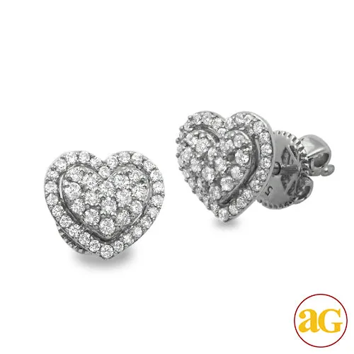 14KW 0.45CTW DIAMOND HEART DOME CLUSTER EARRINGS