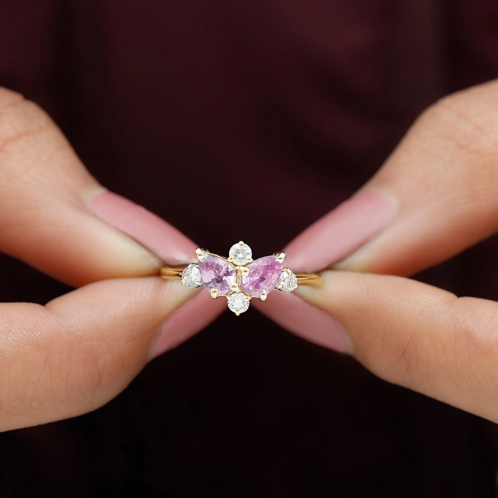 1.5 CT Lab Created Pink Sapphire and Diamond Cluster Ring in Prong Setting