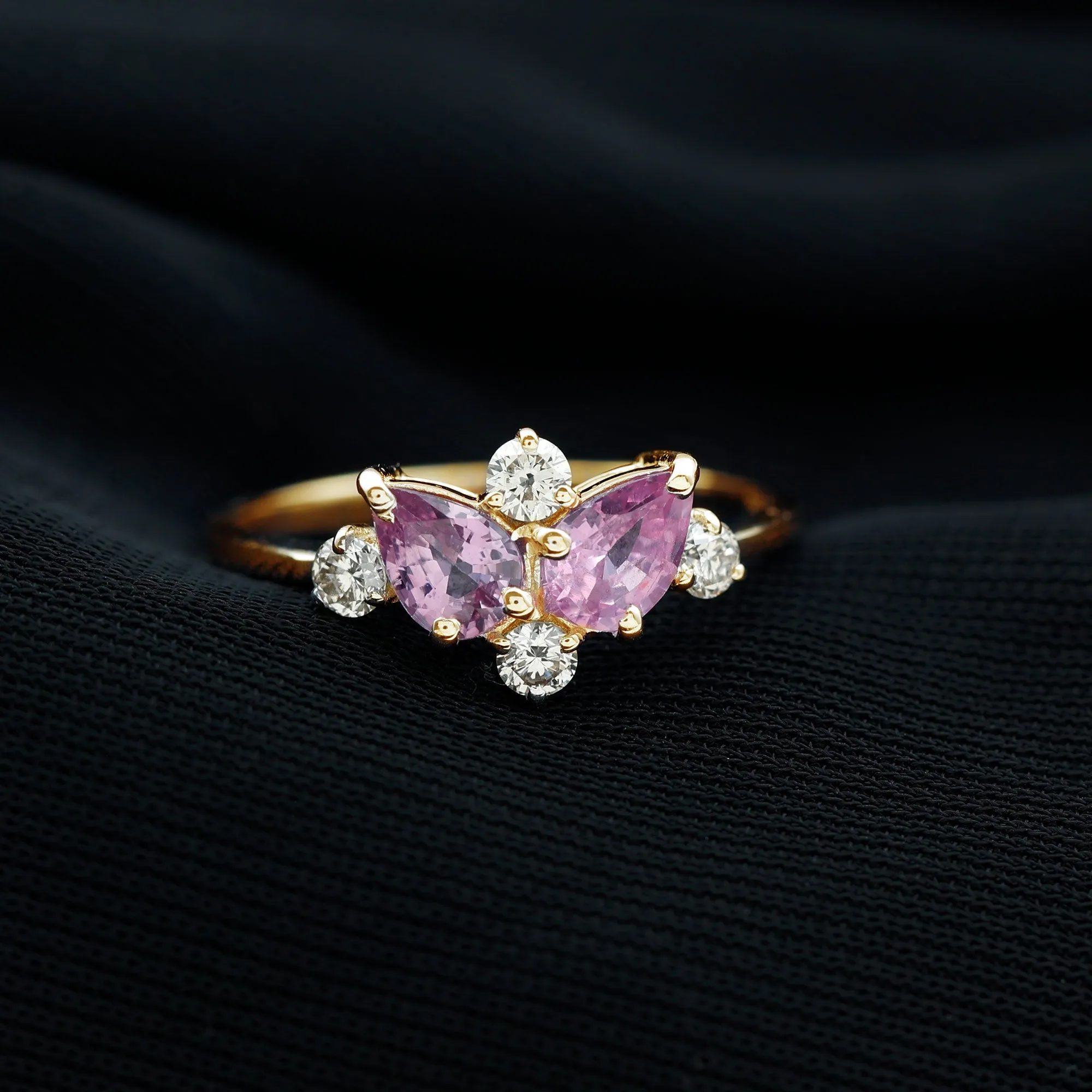 1.5 CT Lab Created Pink Sapphire and Diamond Cluster Ring in Prong Setting