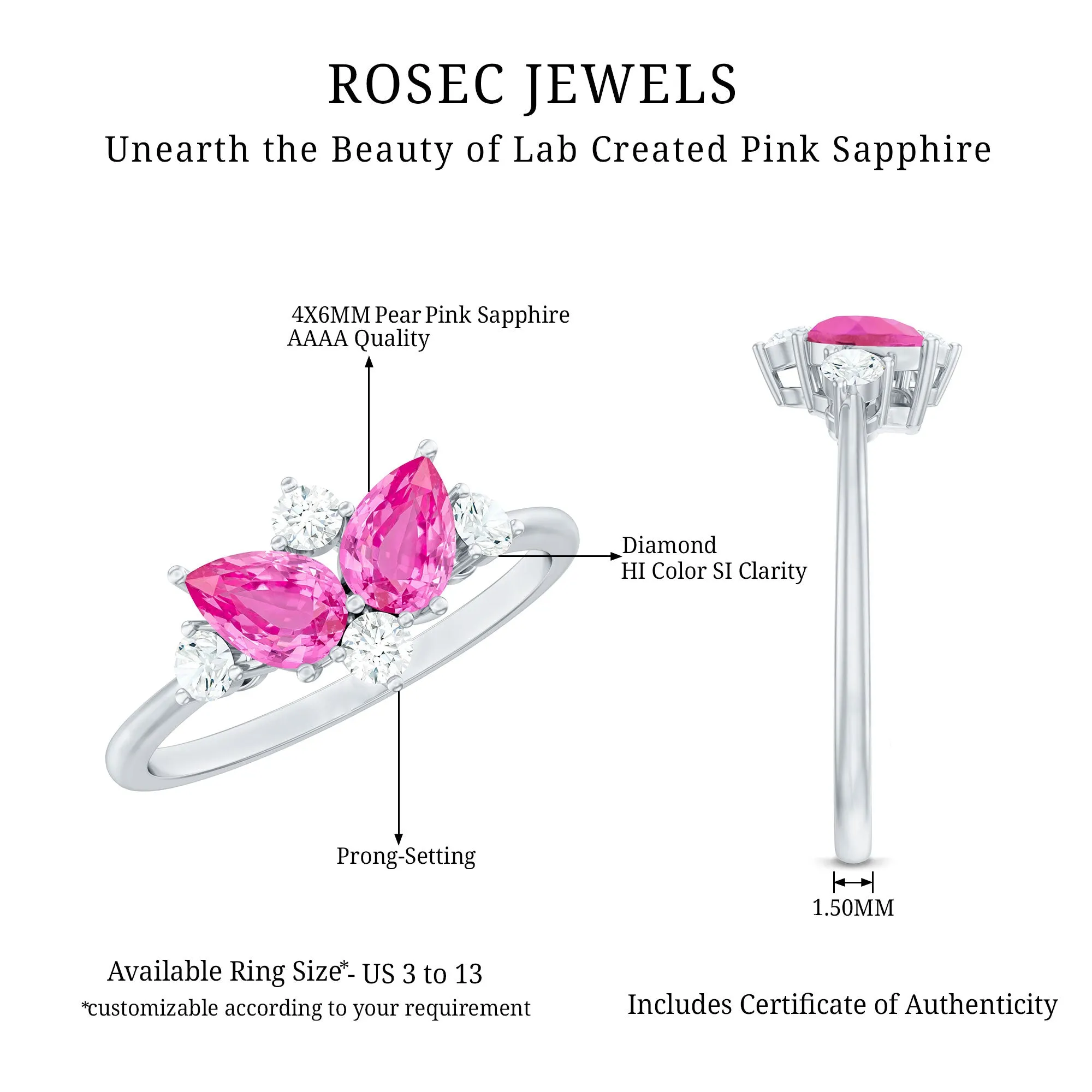 1.5 CT Lab Created Pink Sapphire and Diamond Cluster Ring in Prong Setting