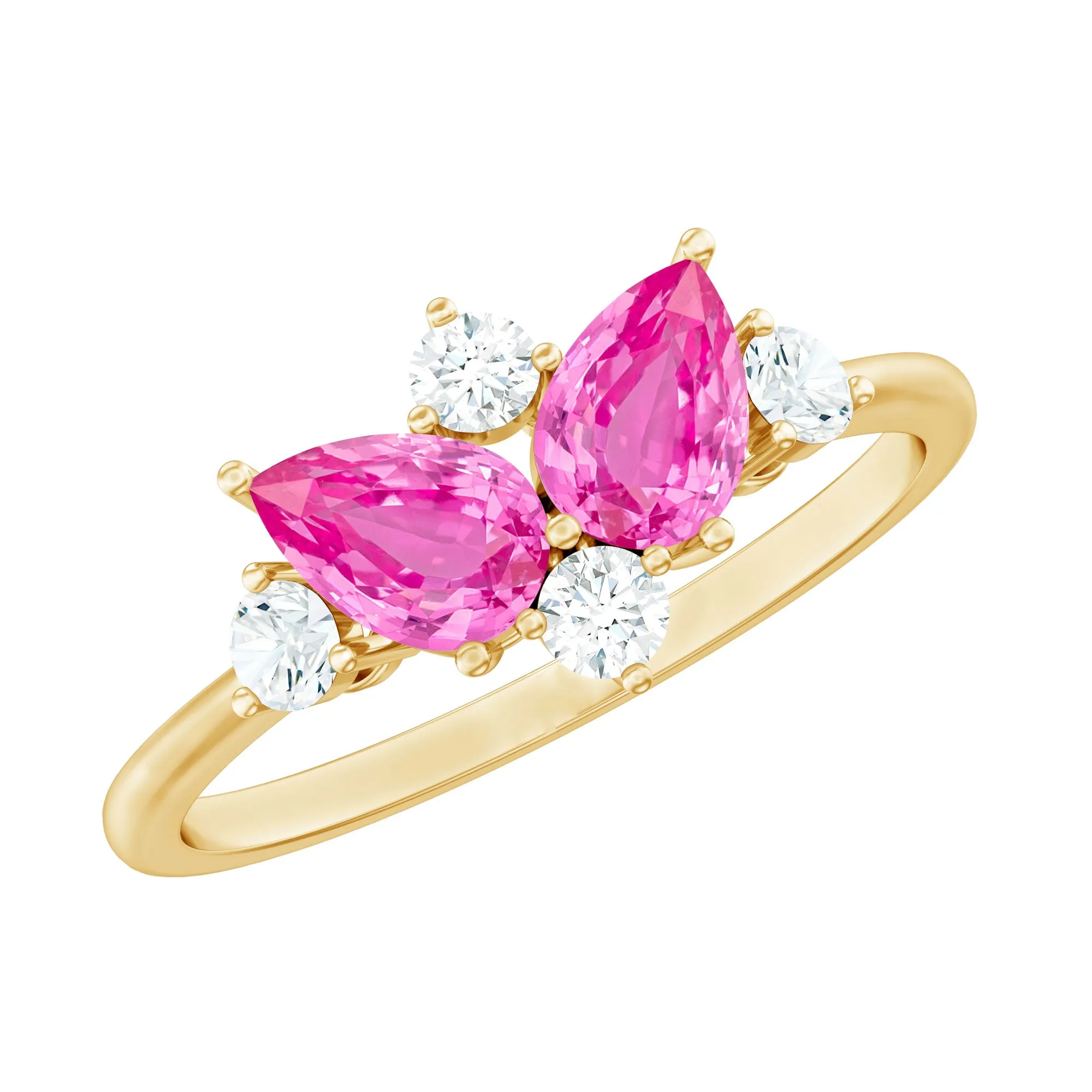 1.5 CT Lab Created Pink Sapphire and Diamond Cluster Ring in Prong Setting