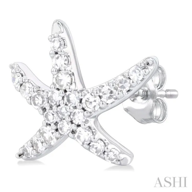 1/5 ctw Petite Starfish Round Cut Diamond Fashion Stud Earring in 10K White Gold